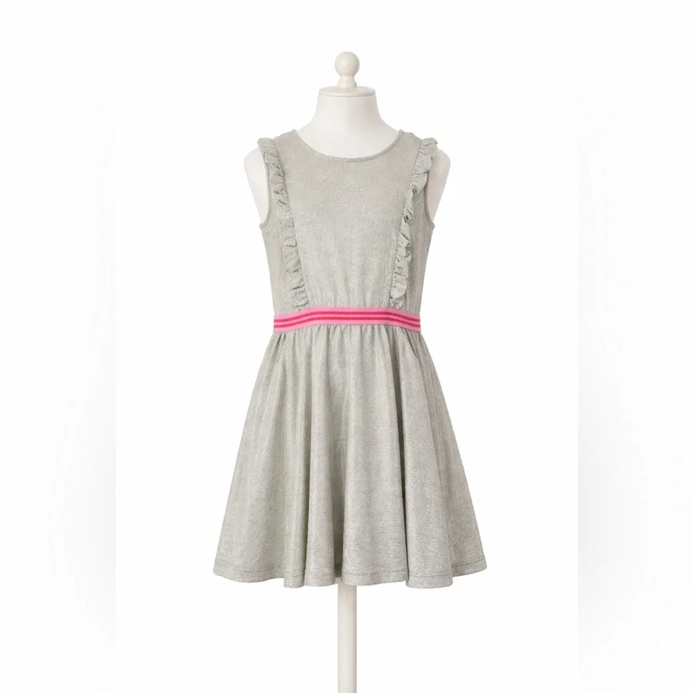 NEW Mini Boden 11-12y Silver Sparkly Dress 0999 holiday ruffle 152cm sleeveless